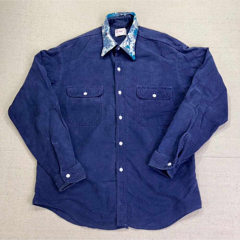 Vintage Big Mac JCPenney Men's Large Cotton Chamois Work Shirt Floral Collar